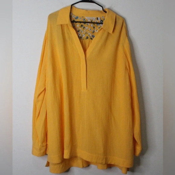 Soft Surroundings Yellow Button Tunic Top - Relaxed Blouse, Rolled Sleeve, 3X - Picture 1 of 8